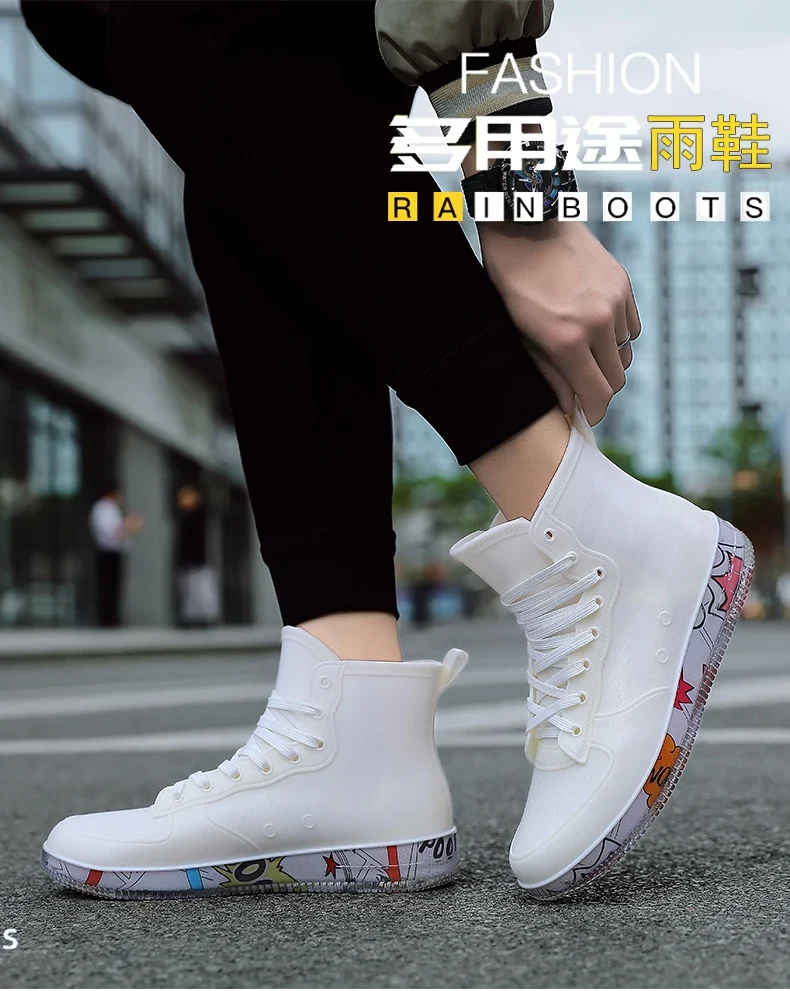 Men Rain Boots Fashion Trendy Nude Boots Anti-skid Work Chef Shoes Durable Waterproof Rubber Fishing Shoes Male Sneakers 2023New