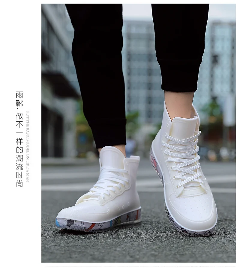 Men Rain Boots Fashion Trendy Nude Boots Anti-skid Work Chef Shoes Durable Waterproof Rubber Fishing Shoes Male Sneakers 2023New