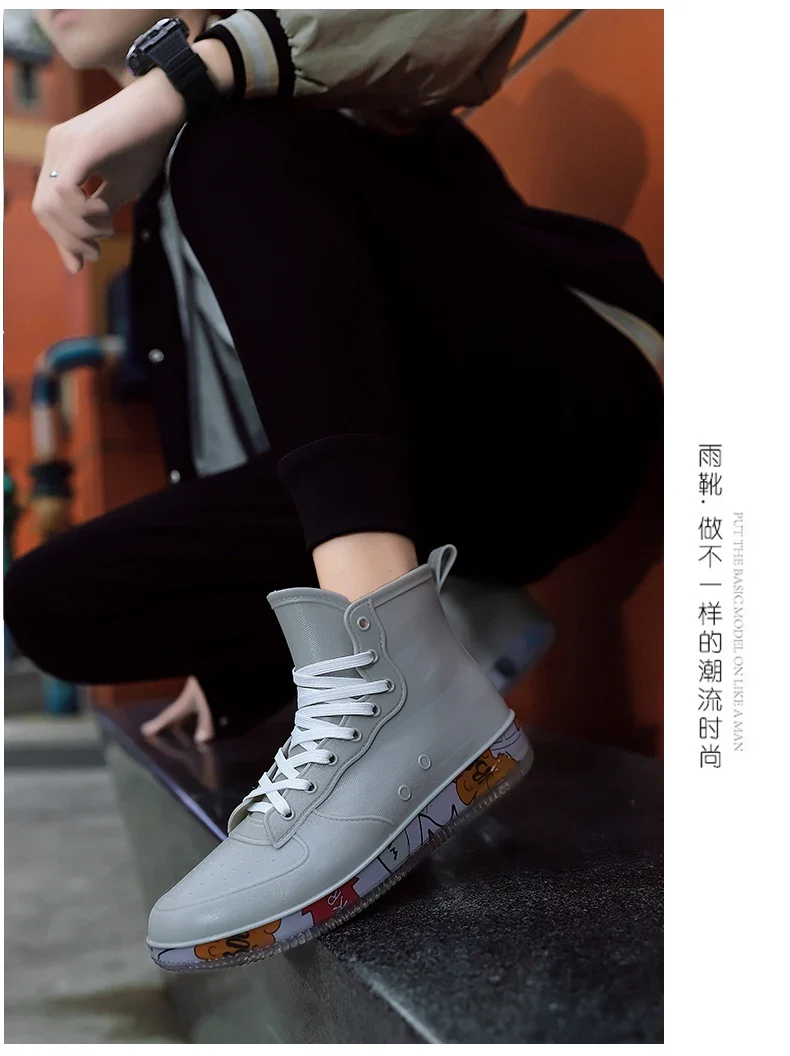 Men Rain Boots Fashion Trendy Nude Boots Anti-skid Work Chef Shoes Durable Waterproof Rubber Fishing Shoes Male Sneakers 2023New