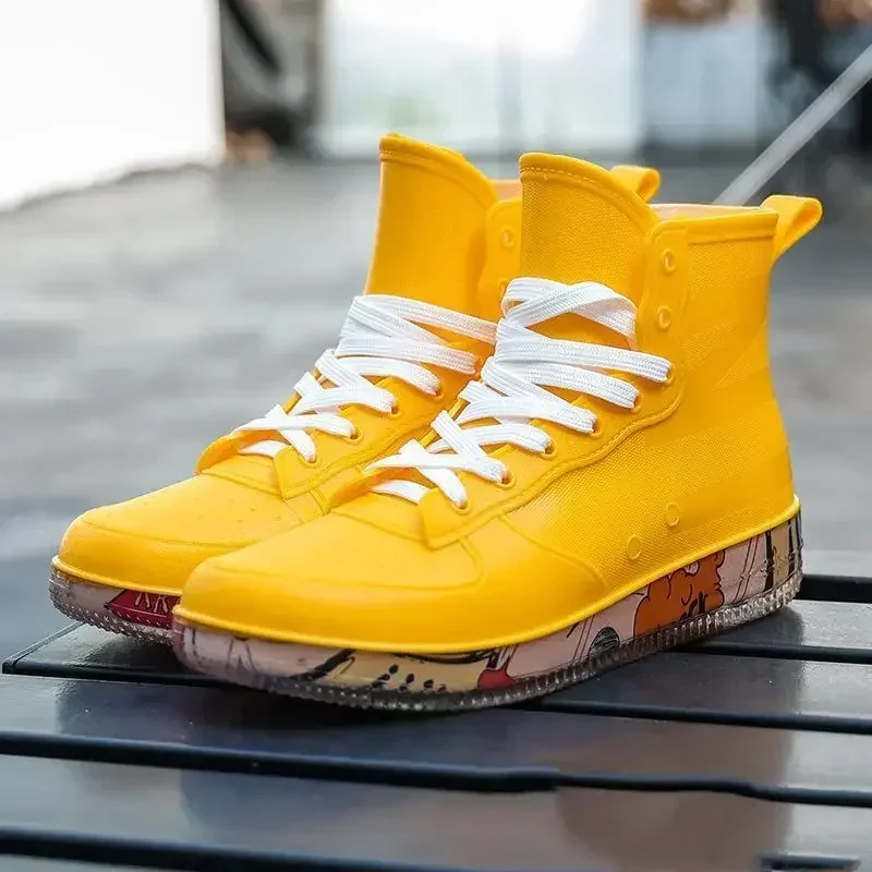 Men Rain Boots Fashion Trendy Nude Boots Anti-skid Work Chef Shoes Durable Waterproof Rubber Fishing Shoes Male Sneakers 2023New