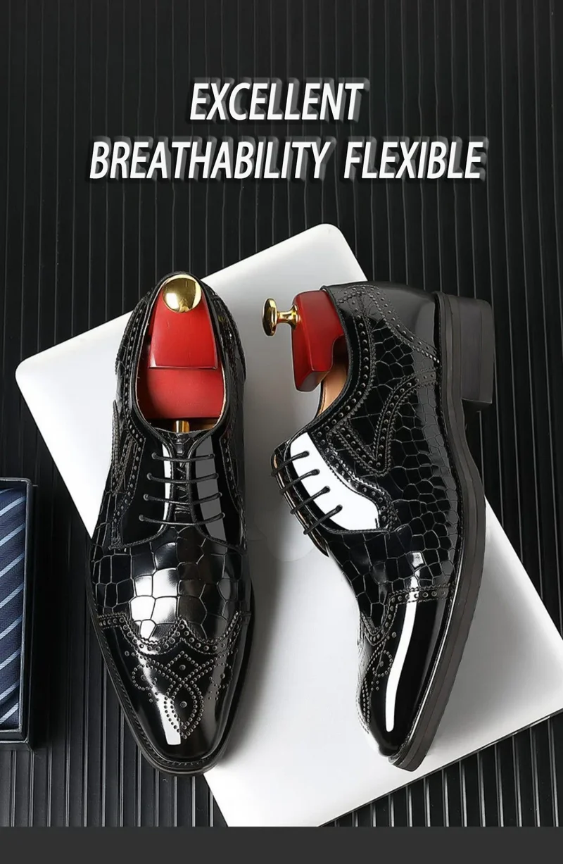 Crocodile Pattern Leather Shoes Business Oxford Footwear Men's Brogue Dress Shoes Leather Formal Shoes for Men Bullock Shoe 2024