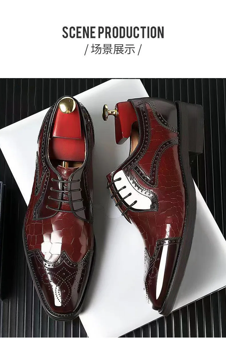 Crocodile Pattern Leather Shoes Business Oxford Footwear Men's Brogue Dress Shoes Leather Formal Shoes for Men Bullock Shoe 2024
