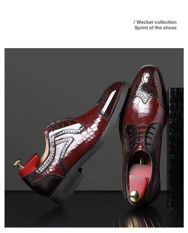 Crocodile Pattern Leather Shoes Business Oxford Footwear Men's Brogue Dress Shoes Leather Formal Shoes for Men Bullock Shoe 2024