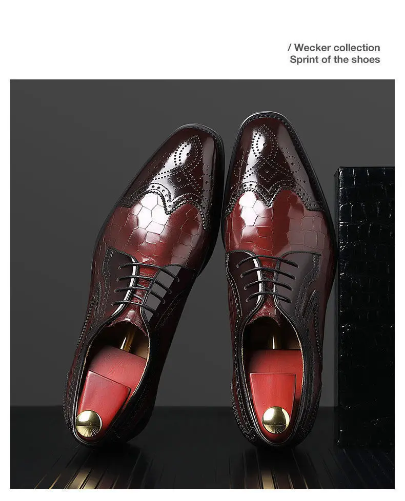 Crocodile Pattern Leather Shoes Business Oxford Footwear Men's Brogue Dress Shoes Leather Formal Shoes for Men Bullock Shoe 2024