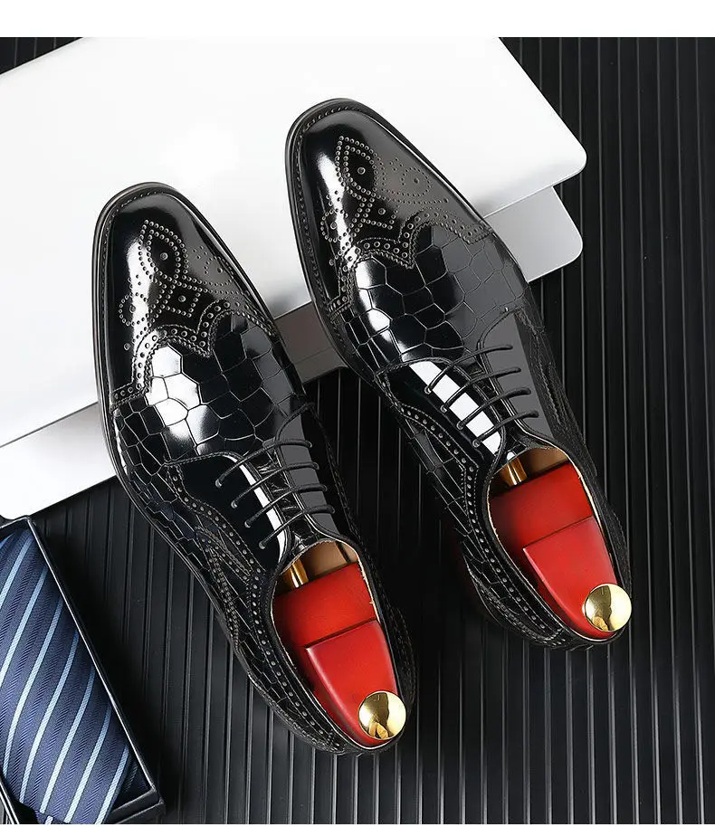 Crocodile Pattern Leather Shoes Business Oxford Footwear Men's Brogue Dress Shoes Leather Formal Shoes for Men Bullock Shoe 2024