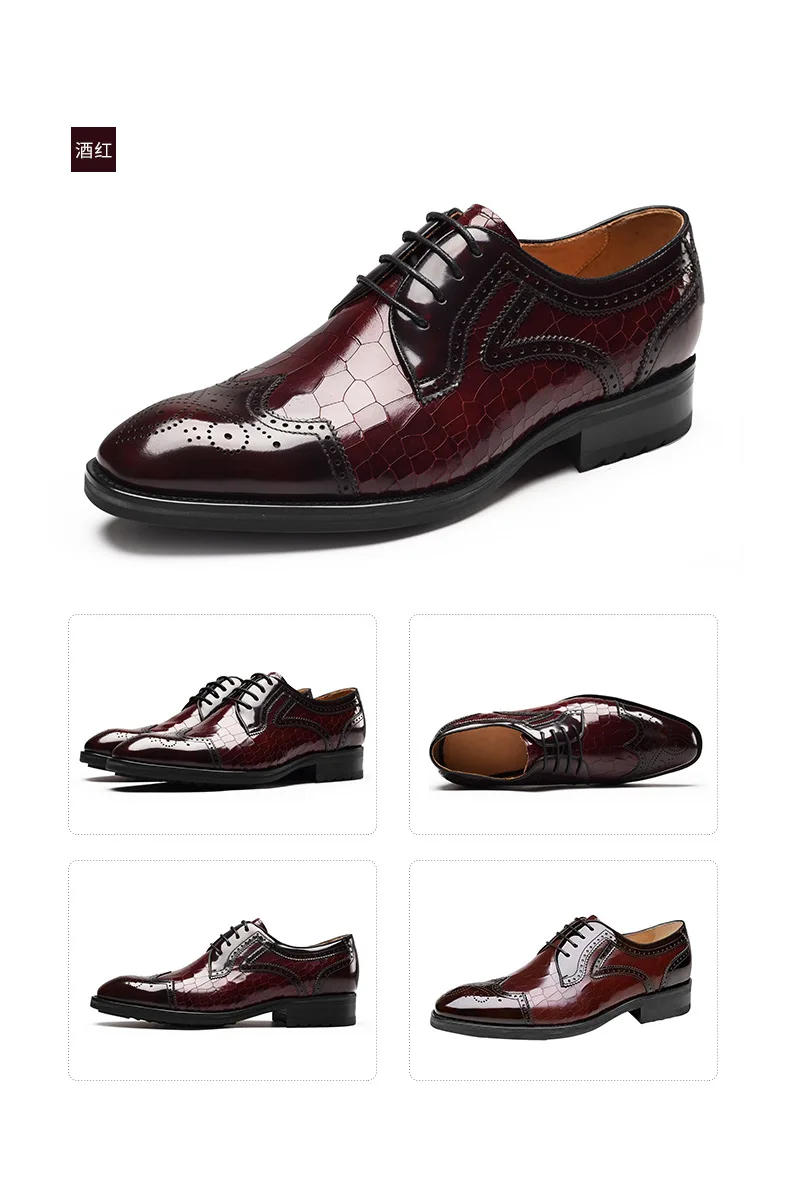 Crocodile Pattern Leather Shoes Business Oxford Footwear Men's Brogue Dress Shoes Leather Formal Shoes for Men Bullock Shoe 2024