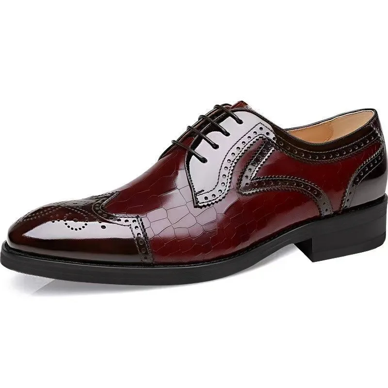 Crocodile Pattern Leather Shoes Business Oxford Footwear Men's Brogue Dress Shoes Leather Formal Shoes for Men Bullock Shoe 2024