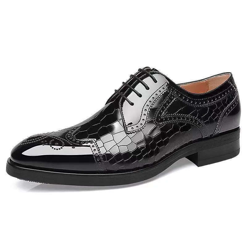 Crocodile Pattern Leather Shoes Business Oxford Footwear Men's Brogue Dress Shoes Leather Formal Shoes for Men Bullock Shoe 2024