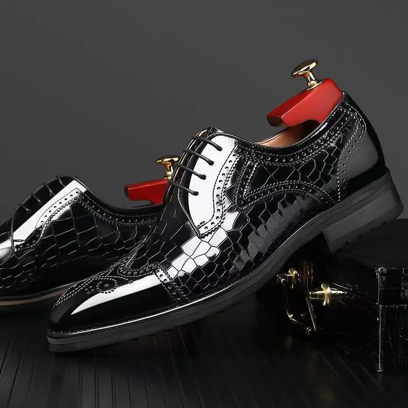 Crocodile Pattern Leather Shoes Business Oxford Footwear Men's Brogue Dress Shoes Leather Formal Shoes for Men Bullock Shoe 2024