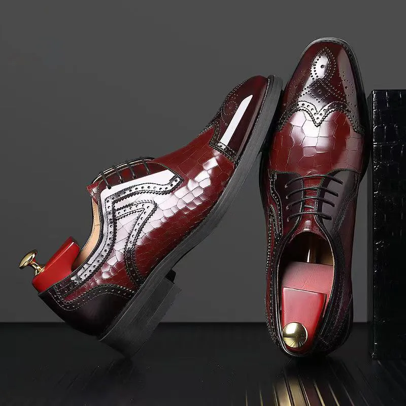 Crocodile Pattern Leather Shoes Business Oxford Footwear Men's Brogue Dress Shoes Leather Formal Shoes for Men Bullock Shoe 2024