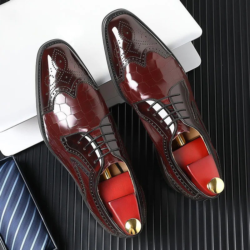 Crocodile Pattern Leather Shoes Business Oxford Footwear Men's Brogue Dress Shoes Leather Formal Shoes for Men Bullock Shoe 2024