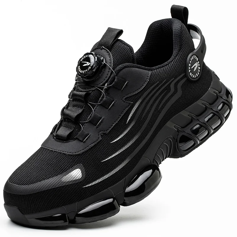 Breathable Men Boots Rotating Buttons Safety Shoes Men Puncture-Proof Work Boots Steel Toe Shoes Light Indestructible Shoes