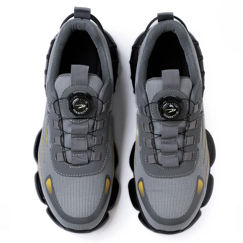 Breathable Men Boots Rotating Buttons Safety Shoes Men Puncture-Proof Work Boots Steel Toe Shoes Light Indestructible Shoes