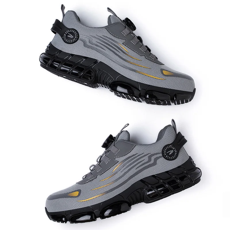 Breathable Men Boots Rotating Buttons Safety Shoes Men Puncture-Proof Work Boots Steel Toe Shoes Light Indestructible Shoes