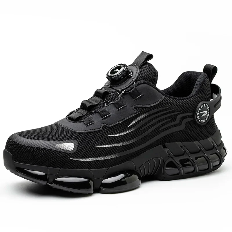 Breathable Men Boots Rotating Buttons Safety Shoes Men Puncture-Proof Work Boots Steel Toe Shoes Light Indestructible Shoes