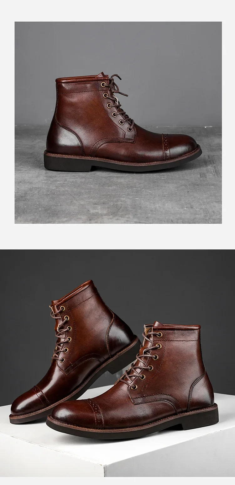 Men Boots 2025 American style Comfortable Fashion Leather Boots Lace up men's short boots motorcycle boots