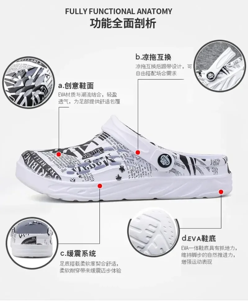 Plus Size 49 Men Non-slip Sandals Clogs Men and Women Home Beach Slippers Breathable Lightweight Men Outdoor House Slides