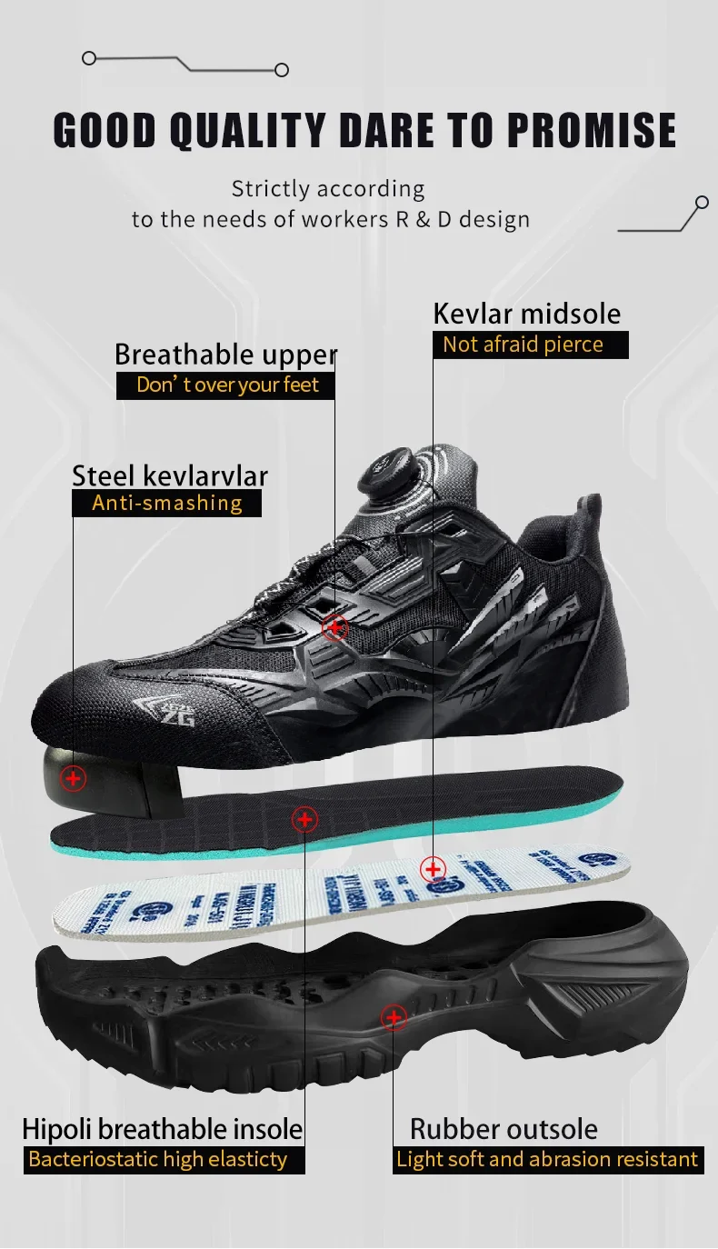 High-quality Safety Shoes Men Steel Wire Rotary Buckle Work Sneakers Indestructible Shoes Anti-smash Anti-puncture Work Shoes