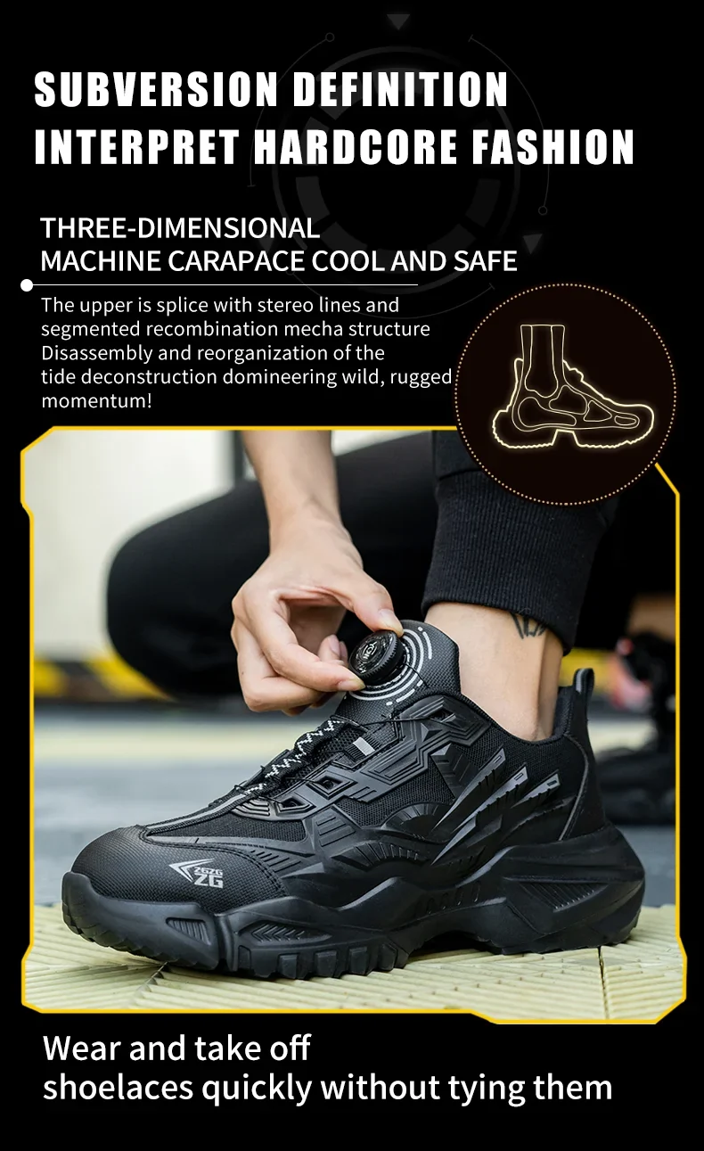 High-quality Safety Shoes Men Steel Wire Rotary Buckle Work Sneakers Indestructible Shoes Anti-smash Anti-puncture Work Shoes