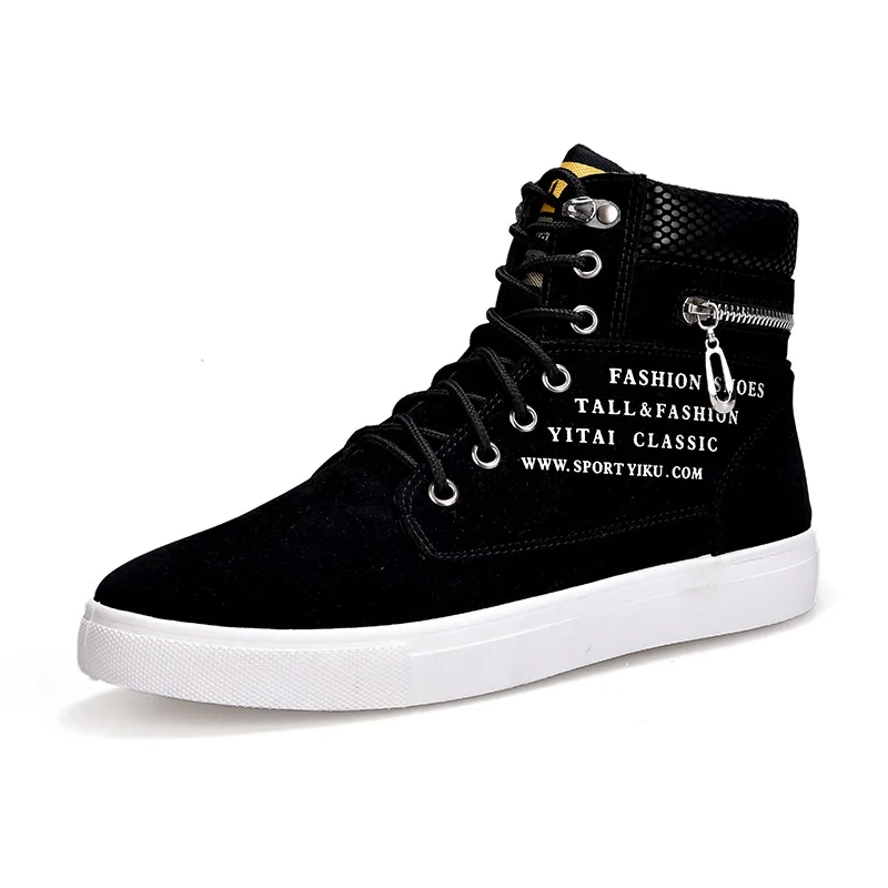 Black Vulcanized Sneakers Men's Flat Comfortable Shoes Lace up Zapatillas Hombre Autumn Spring High Top Sneakers Plus Size 38-48