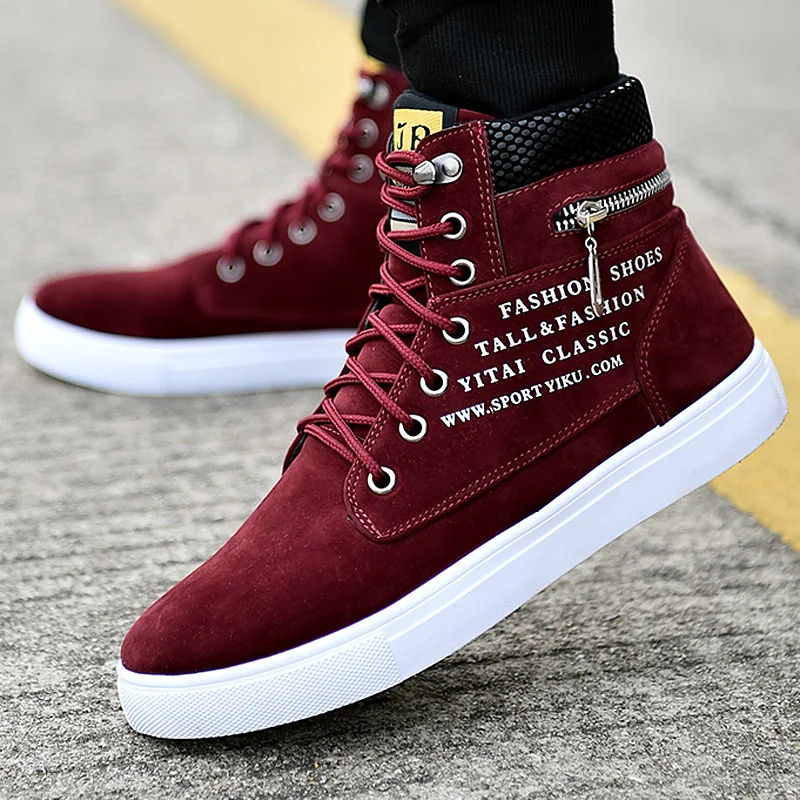 Black Vulcanized Sneakers Men's Flat Comfortable Shoes Lace up Zapatillas Hombre Autumn Spring High Top Sneakers Plus Size 38-48