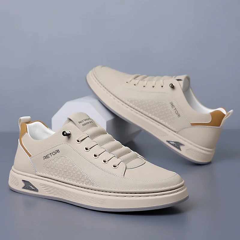 New Men's Shoes High Quality Leather Casual Shoes for Men Designer Sneakers Tenis Masculino Comfort Lace-up White Sport Shoes