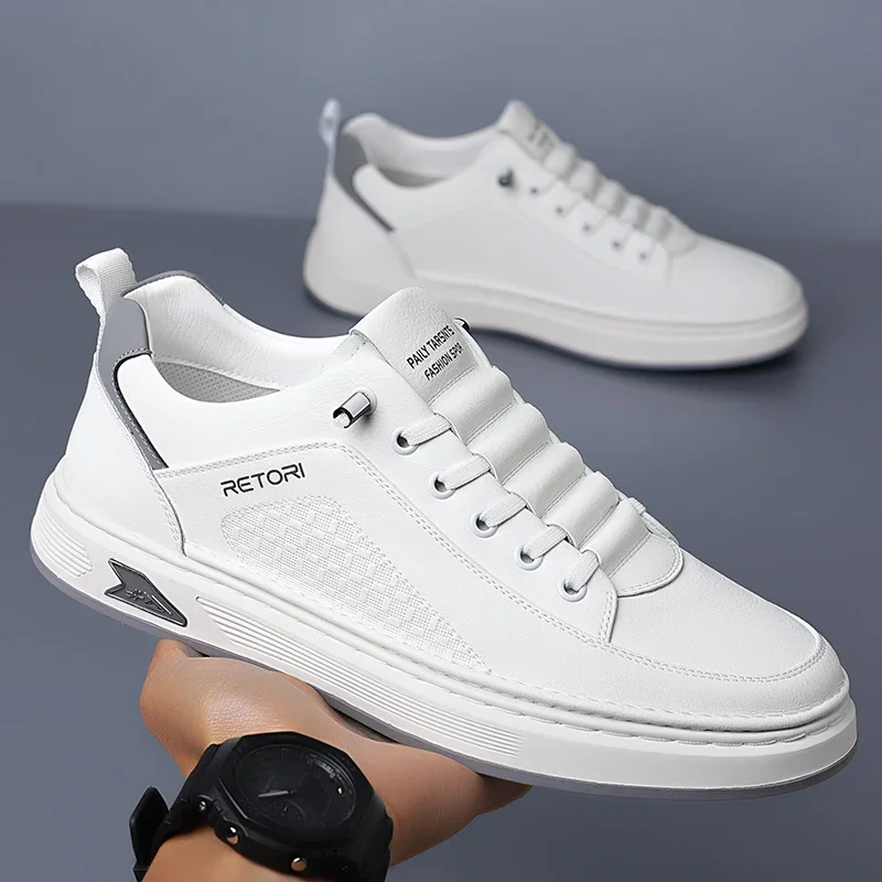New Men's Shoes High Quality Leather Casual Shoes for Men Designer Sneakers Tenis Masculino Comfort Lace-up White Sport Shoes