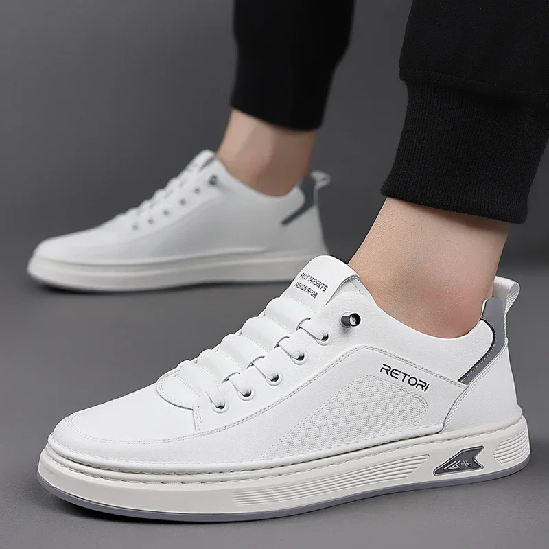 New Men's Shoes High Quality Leather Casual Shoes for Men Designer Sneakers Tenis Masculino Comfort Lace-up White Sport Shoes