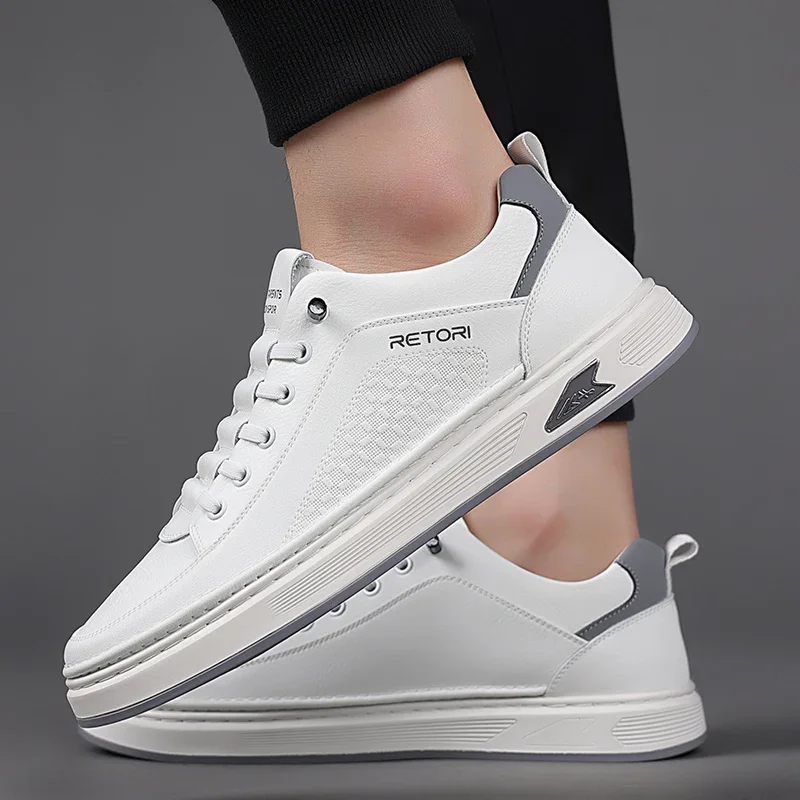 New Men's Shoes High Quality Leather Casual Shoes for Men Designer Sneakers Tenis Masculino Comfort Lace-up White Sport Shoes