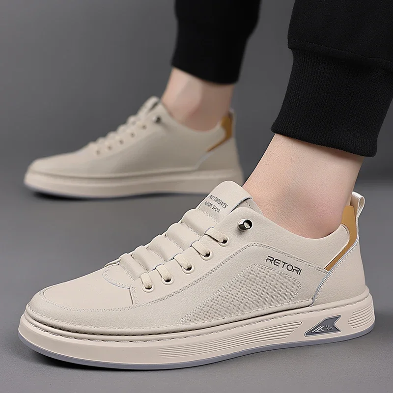 New Men's Shoes High Quality Leather Casual Shoes for Men Designer Sneakers Tenis Masculino Comfort Lace-up White Sport Shoes