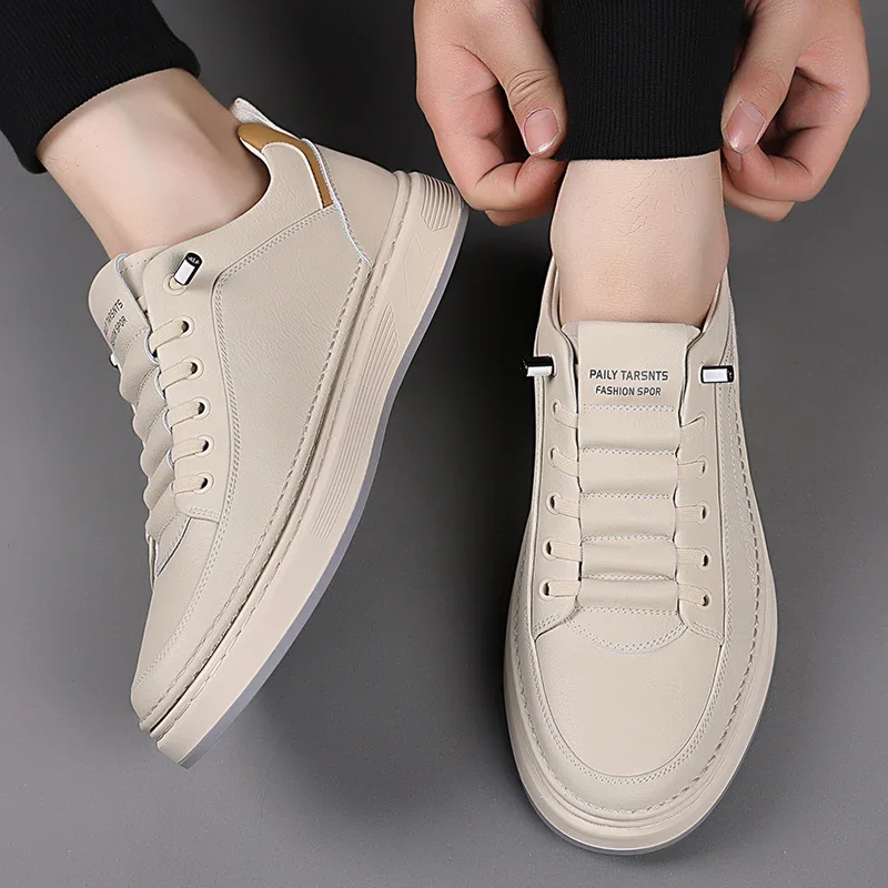 New Men's Shoes High Quality Leather Casual Shoes for Men Designer Sneakers Tenis Masculino Comfort Lace-up White Sport Shoes