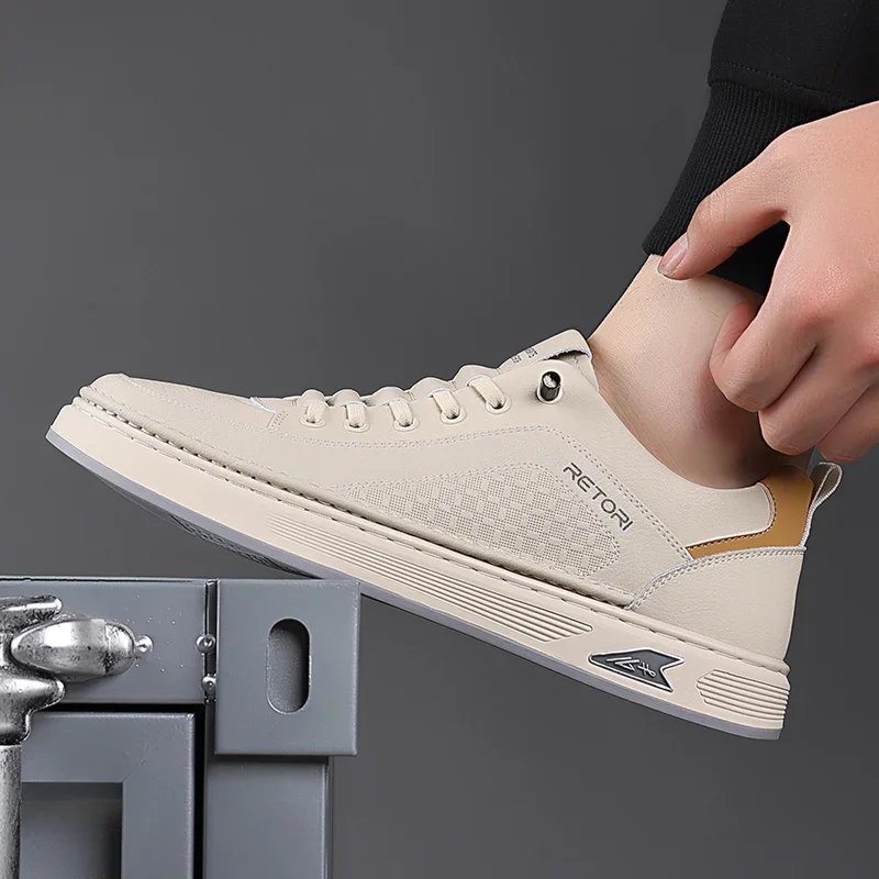 New Men's Shoes High Quality Leather Casual Shoes for Men Designer Sneakers Tenis Masculino Comfort Lace-up White Sport Shoes