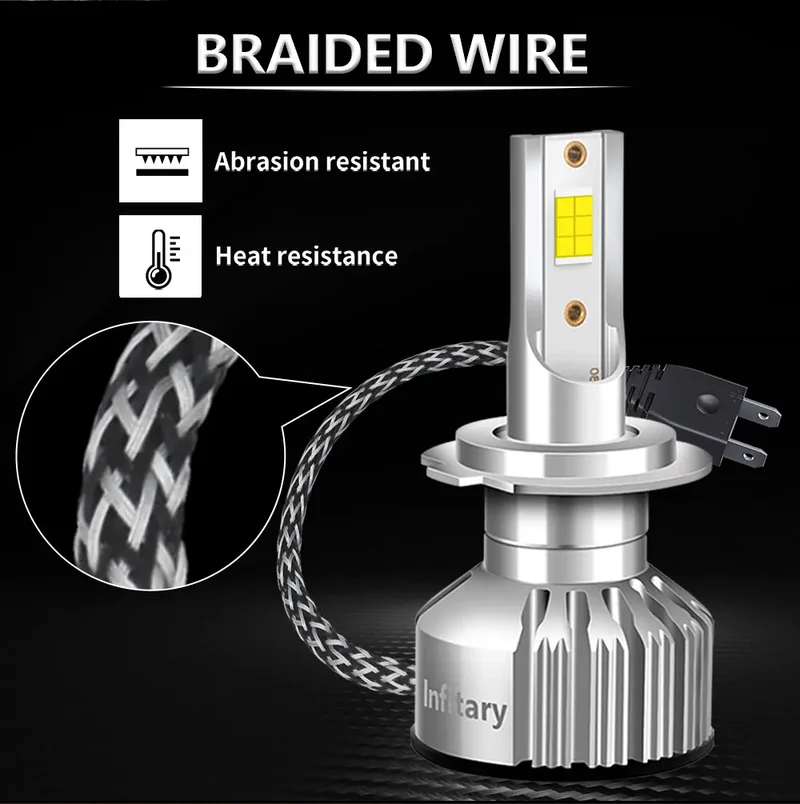 Infitary H7 Led Car Lights H4 H11 Auto Fog Lamp 6500K Headlight Bulbs H1 30000LM Accessories 9005 9006 H1 880 H3 Automobile Bulb