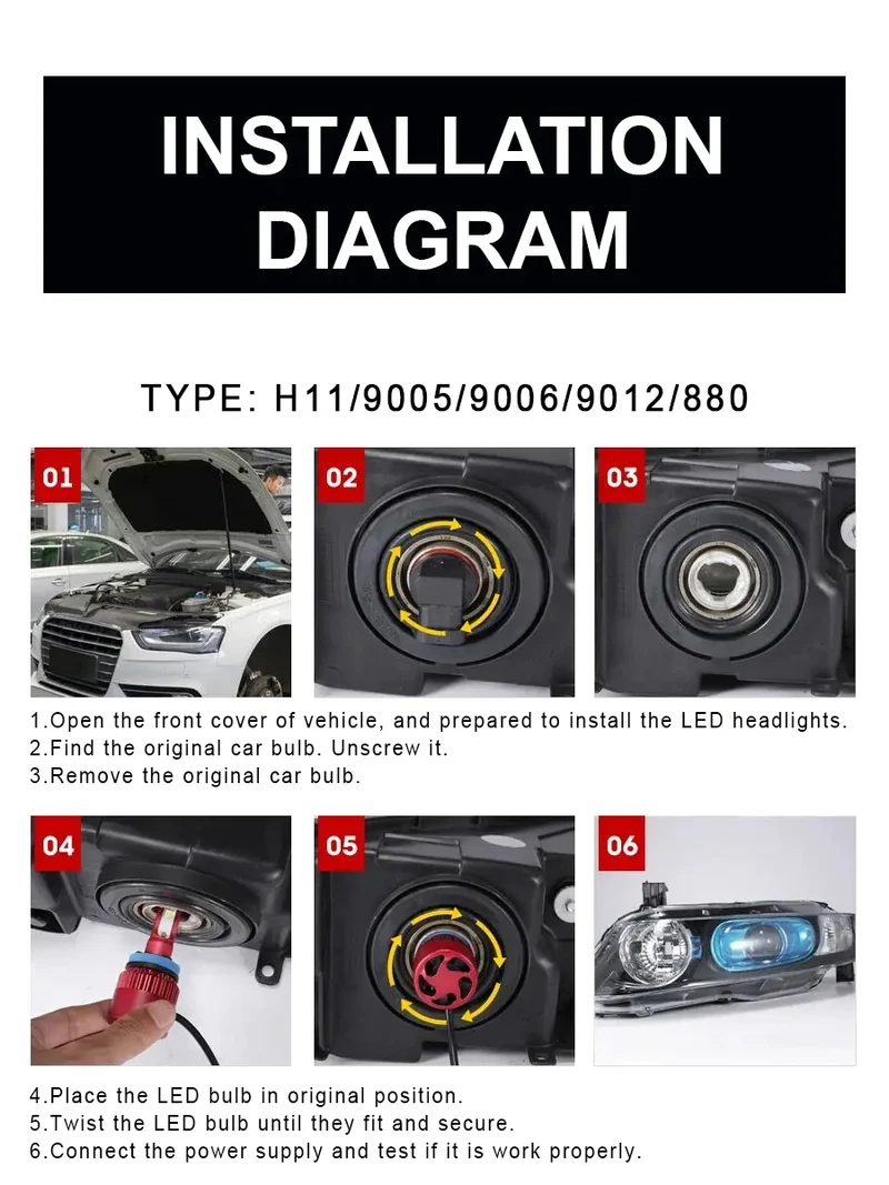 Infitary H7 Led Car Lights H4 H11 Auto Fog Lamp 6500K Headlight Bulbs H1 30000LM Accessories 9005 9006 H1 880 H3 Automobile Bulb