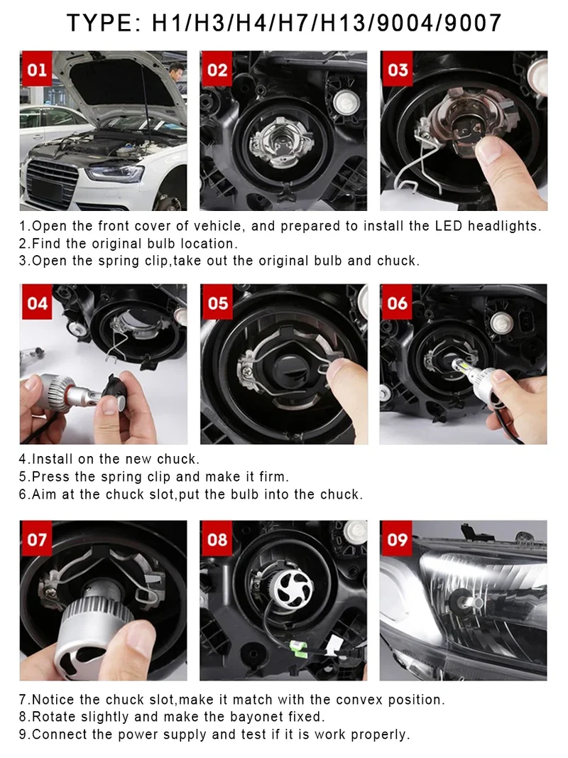 Infitary H7 Led Car Lights H4 H11 Auto Fog Lamp 6500K Headlight Bulbs H1 30000LM Accessories 9005 9006 H1 880 H3 Automobile Bulb