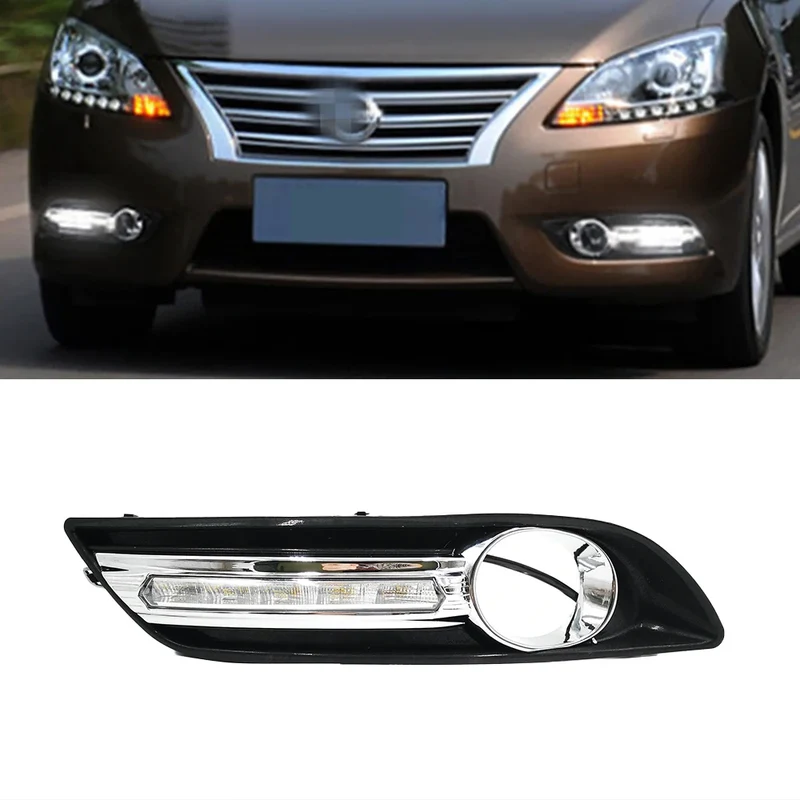 1 Set LED Daytime Running Lights Daylight Fog light cover with turn signal DRL For Nissan Sentra Sylphy 2012 2013 2014 2015