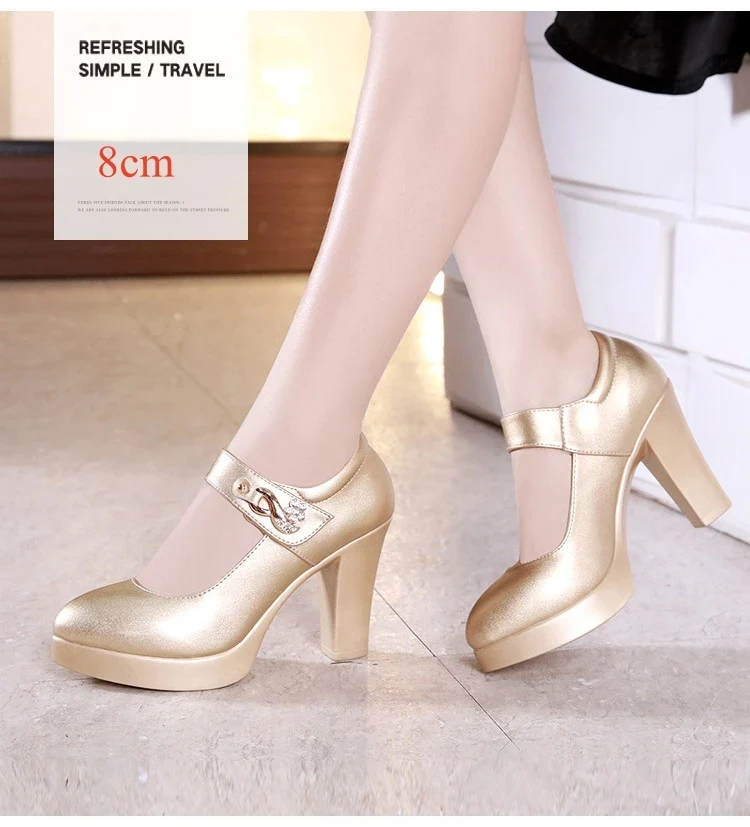 5 8 10cm Small Size 32-44 Elegant Gold Silver Wedding Shoes Women Platform Pumps 2026 Block High Heels Shoes Dress Office Model