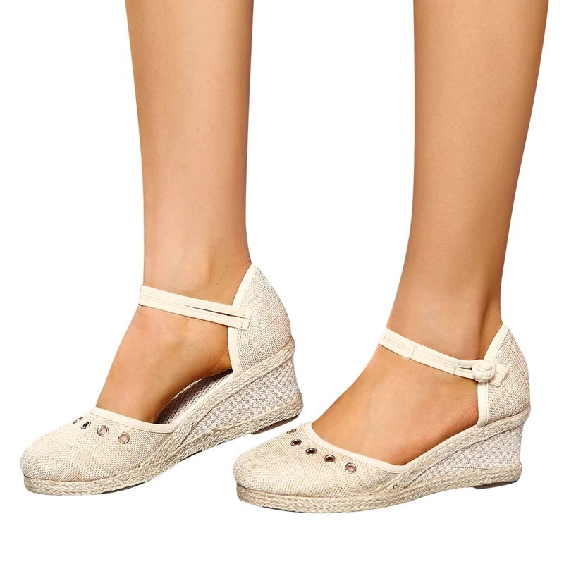 Sandals Women 2024 Summer Comfortable Platform Wedge Sandals Braided Buckle Breathable Wedge Sandals Outdoor Female Shoes