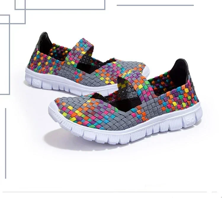 Plus Size Women Flat Shoes Fashion Elastic Band Weave Shoes Women Comfort Flat Shoes Women Casual Loafers Zapatos De Mujer