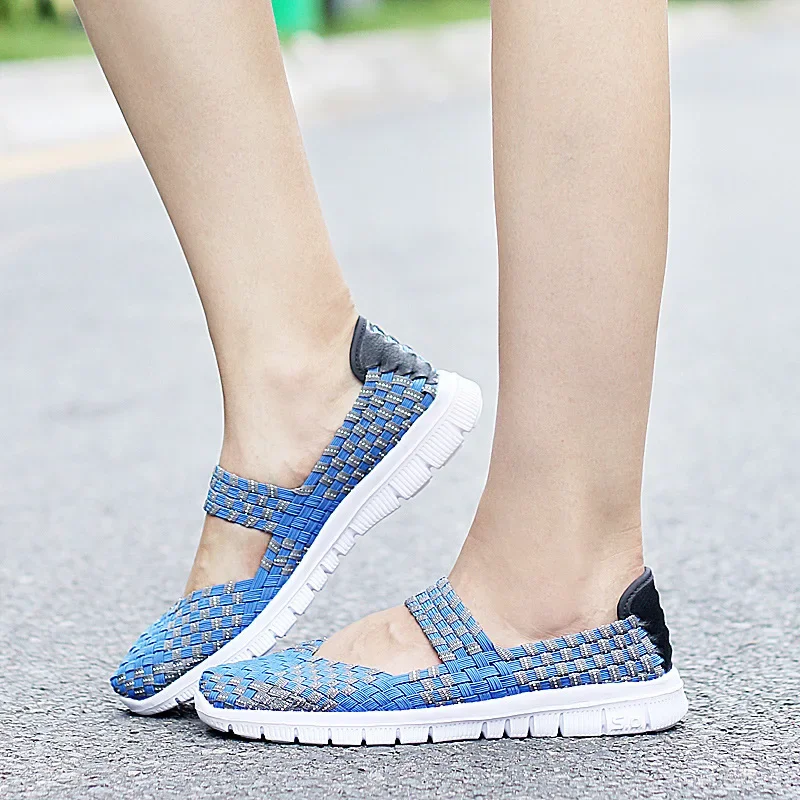 Plus Size Women Flat Shoes Fashion Elastic Band Weave Shoes Women Comfort Flat Shoes Women Casual Loafers Zapatos De Mujer