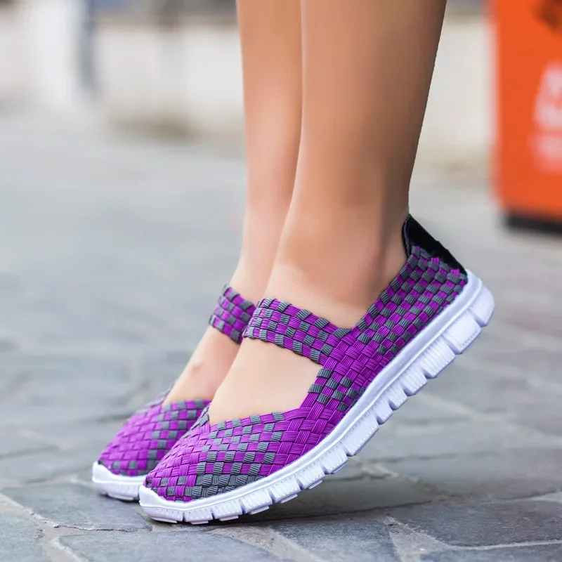 Plus Size Women Flat Shoes Fashion Elastic Band Weave Shoes Women Comfort Flat Shoes Women Casual Loafers Zapatos De Mujer