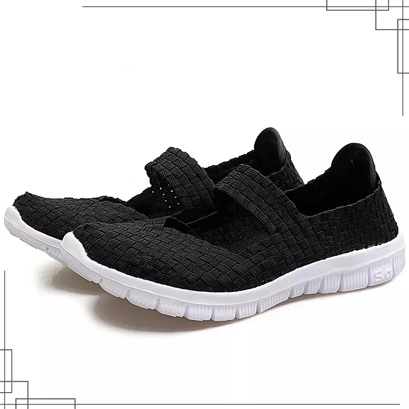 Plus Size Women Flat Shoes Fashion Elastic Band Weave Shoes Women Comfort Flat Shoes Women Casual Loafers Zapatos De Mujer