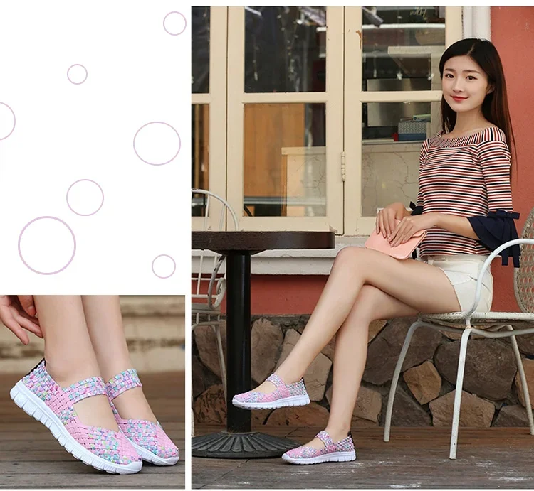 Plus Size Women Flat Shoes Fashion Elastic Band Weave Shoes Women Comfort Flat Shoes Women Casual Loafers Zapatos De Mujer