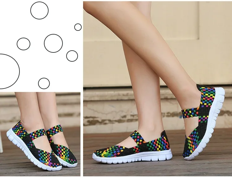 Plus Size Women Flat Shoes Fashion Elastic Band Weave Shoes Women Comfort Flat Shoes Women Casual Loafers Zapatos De Mujer