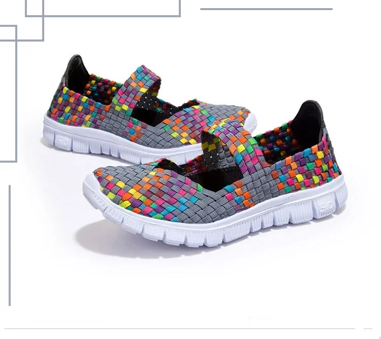 Plus Size Women Flat Shoes Fashion Elastic Band Weave Shoes Women Comfort Flat Shoes Women Casual Loafers Zapatos De Mujer