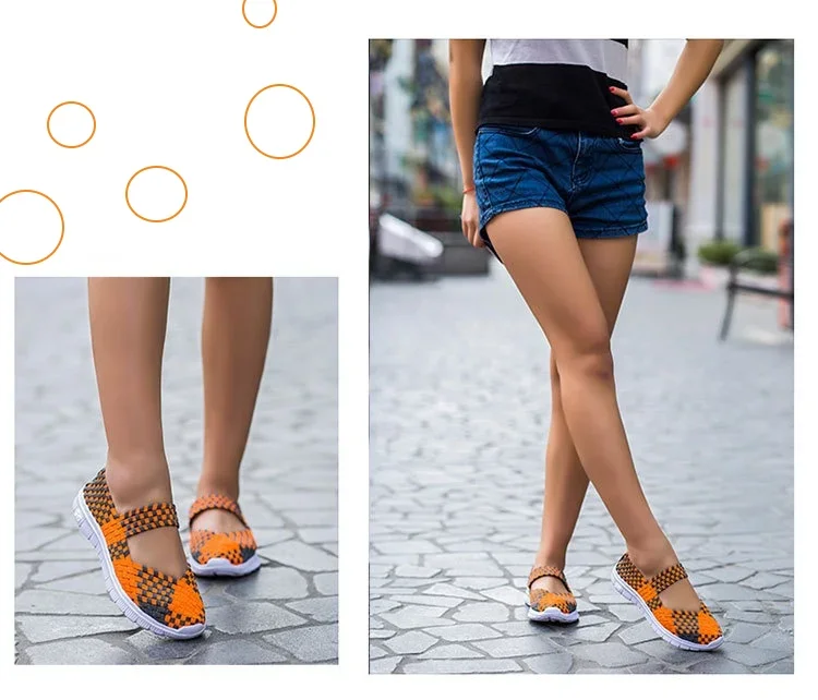Plus Size Women Flat Shoes Fashion Elastic Band Weave Shoes Women Comfort Flat Shoes Women Casual Loafers Zapatos De Mujer
