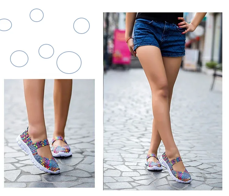 Plus Size Women Flat Shoes Fashion Elastic Band Weave Shoes Women Comfort Flat Shoes Women Casual Loafers Zapatos De Mujer