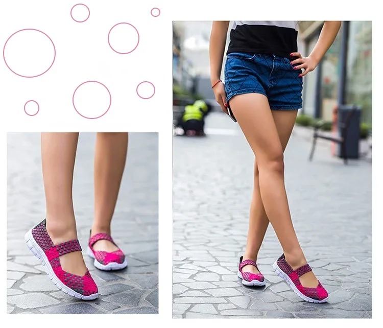 Plus Size Women Flat Shoes Fashion Elastic Band Weave Shoes Women Comfort Flat Shoes Women Casual Loafers Zapatos De Mujer