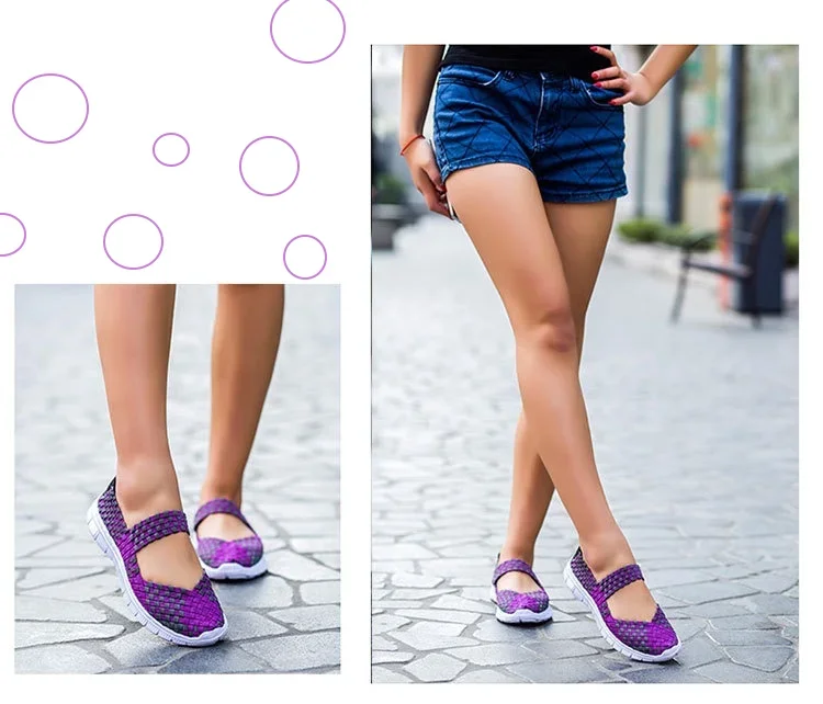 Plus Size Women Flat Shoes Fashion Elastic Band Weave Shoes Women Comfort Flat Shoes Women Casual Loafers Zapatos De Mujer