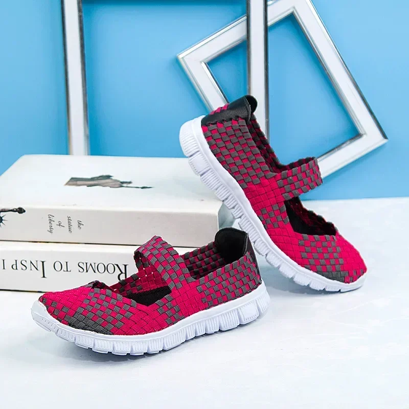Plus Size Women Flat Shoes Fashion Elastic Band Weave Shoes Women Comfort Flat Shoes Women Casual Loafers Zapatos De Mujer